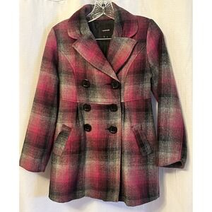 VTG Y2K Purple & Black Plaid Double Breasted Pea Coat Womens L My Michelle